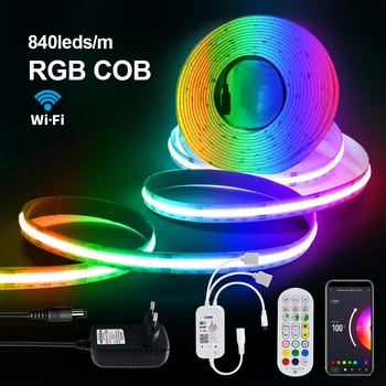 RGB COB Полоса 12V 24V 840LEDs/M Высокой Плотности FOB Светодиодные Фонари Smart WIFI Bluetooth APP Control Гибкая Лента RA90 Rgb LED Лента 17