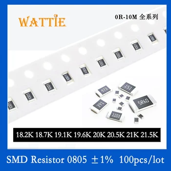 SMD резистор 0805 1% 18,2K 18,7K 19,1K 19,6K 20K 20,5K 21K 21,5K 100 шт./лот микросхемные резисторы 1/8 Вт 2,0 мм * 1,2 мм 9