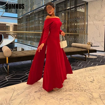 SUMNUS Красные Матовые атласные Арабские платья для выпускного вечера с длинными рукавами, Дубайские платья-футляры, вечерние платья для особых вечеринок, Вечерние платья, женские сексуальные наряды 7