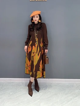 SuperAen 2023 Осень, новое Корейское повседневное вязаное длинное платье, модное Женское платье-пуловер с цветными вставками 14