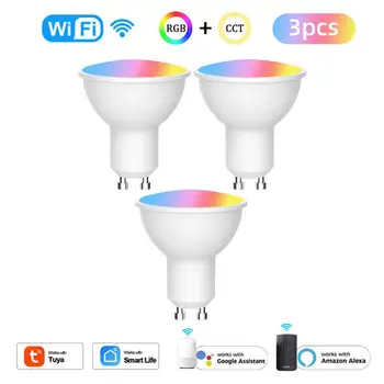 Tuya Wifi Smart GU10 Лампочка Прожектор RGB + CCT 100-240 В 4 Вт Светодиодная Лампочка с Регулируемой яркостью Голосовое Управление Через Alexa Google Home Alice 3