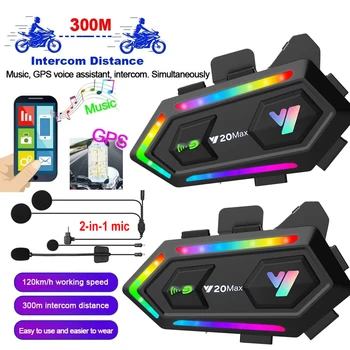 Y20 MAX Мотоциклетный Шлем Bluetooth Гарнитура Домофон Со Смешиванием V5.3 IPX6 Водонепроницаемый RGB Красочный Световой Эффект 1000 мАч Батарея 12