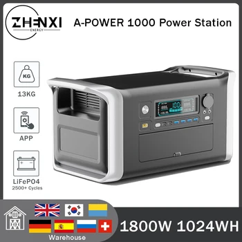 ZHENXI 1800W A-Power Портативная Электростанция Солнечный Генератор 1024Wh LiFePO4 Сбой Питания батареи Кемпинг Рыбалка RV 2500 + Циклов 3