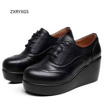ZXRYXGS 2023 Популярная дышащая обувь из натуральной кожи На платформе, танкетке, увеличивающая рост Обувь На высоких каблуках, черная плюс бархатная зимняя обувь 2023 4