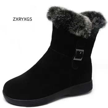 ZXRYXGS Из высококачественной матовой воловьей кожи, украшенная натуральным мехом, Зимние модные ботинки, зимние ботинки 2023, Женские мотоциклетные ботинки большого размера 1