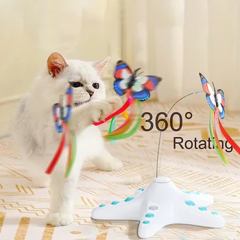 Автоматические вращающиеся игрушки для кошек, разноцветные интерактивные игрушки для кошек в форме бабочки, Пластиковые забавные игрушки для собак и кошек, интерактивные обучающие игрушки 7