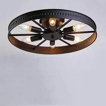Американский Круглый Железный потолочный светильник промышленного дизайна для кухни, гостиной, спальни, Светильник E27, Винтажный потолочный светильник 4