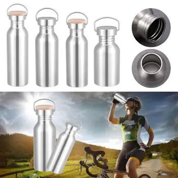 Бамбуковая крышка, Одностенные бутылки для воды для спорта, фитнеса, велосипеда, Металлическая фляга, бутылка для воды из нержавеющей стали 1