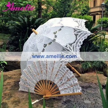 Бесплатная доставка, 5 комплектов свадебного кружевного зонтика Bridemaid, зонтик и набор вееров 1
