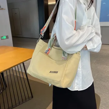 Большая вместительная холщовая ручная сумка с надписью Женская новая модная легкая простая универсальная сумка через плечо для поездок на работу 14