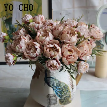Большой Букет пионов YO CHO, имитация цветка, Красивая невеста, свадьба, маленькие шелковые цветы из пионов, мини-искусственные цветы для домашнего декора стола 14
