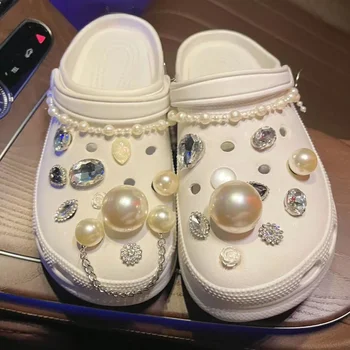 Брелоки для обуви Crocs DIY 3D Большого размера с жемчугом и бриллиантами, пряжка для обуви Croc, аксессуары для шармов, подарок для девочек на детскую вечеринку 6