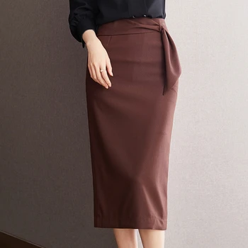 Весна и лето 2023 года, новая юбка с запахом для рабочего места в европейско-американском стиле, женская тонкая юбка с разрезом и лентой средней длины 10