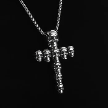 Винтажное ожерелье с подвеской в виде тандемного креста в виде неоготического черепа для мужчин, женские украшения для уличных вечеринок в стиле хип-хоп панк 12