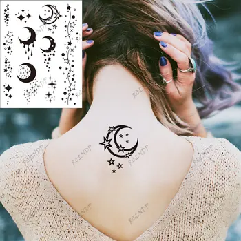 Водонепроницаемая временная татуировка-наклейка Луна, Звезда, Цветок, Птица, Стрела, Грудь, спина, Рука, нога, флэш-татуировка, поддельная татуировка для женщин и мужчин 1