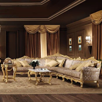 Высококачественный угловой диван L-образной формы на вилле, европейский роскошный резной диван из массива дерева, французский классический легкий роскошный тканевый диван 19