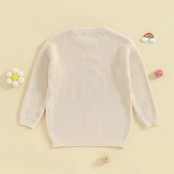 Вязаные свитера для маленьких девочек, милые пуловеры с длинными рукавами и вышивкой в виде радужных букв, топы и кофты