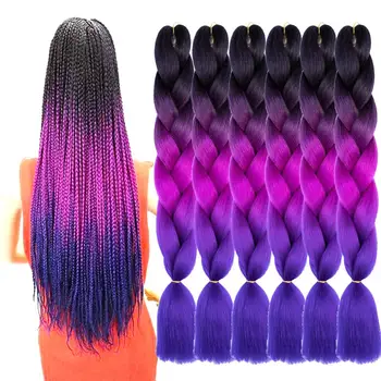 Гигантское наращивание волос Канекалон Черно-Фиолетово-Темно-Синие Плетеные волосы Африканский Градиент Многоцветные Синтетические волосы 4