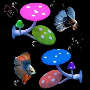 Грибной гамак, Мягкие аквариумные рыбки, играющие с присоской, Силиконовый орнамент, Красочный реалистичный пейзаж 14