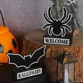 Деревянный орнамент на Хэллоуин, Нетоксичная Деревянная табличка с летучей мышью, Креативная деревянная табличка с летучей мышью на Хэллоуин 3