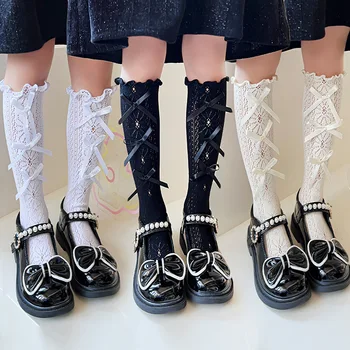 Детские носки, детские кружевные носки с маленьким цветочным бантом, тонкие носки принцессы JK Lolita, Длинные носки для малышей, Оптовая Продажа 14