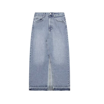 Джинсовая юбка с необработанным краем в стиле ретро, джинсовая юбка с разрезом на бедрах, летняя новая тонкая джинсовая юбка с высокой талией 4