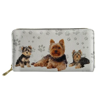 Длинный кошелек с принтом милой собачки Йоркширского терьера, кожаные кошельки для женщин, кошельки для покупок, клатч, футляры для карточек на молнии 3