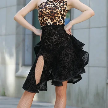Женская кружевная юбка с разрезом, новый костюм для занятий латиноамериканскими танцами для взрослых, платье для соревнований, короткая юбка