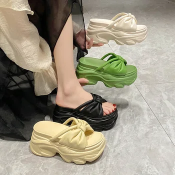 Женская обувь, женские шлепанцы, роскошные шлепанцы на низкой платформе, дизайнерские летние скандалы 2023 года, базовые туфли на резиновом каблуке-копытце с круглым носком, PU Fabr 1