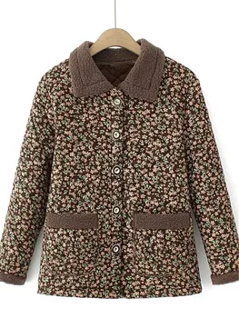 Женская одежда больших размеров, зимнее пальто, плотная теплая хлопковая куртка с цветочным рисунком, однобортный лацкан, Внутри плюшевая подкладка 8