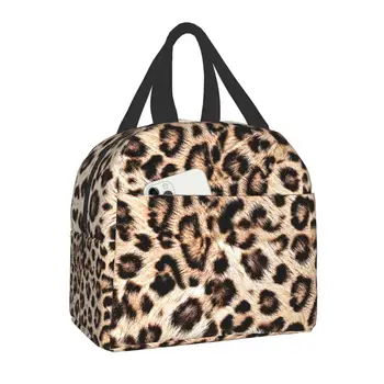 Женская сумка для ланча с леопардовым принтом, переносной холодильник из кожи животного, термос для ланча, детские школьные сумки для пикника 13