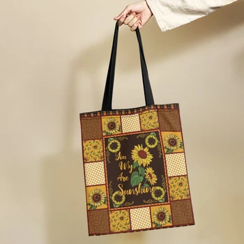 Женская сумка-тоут Yikeluo в клетку с принтом подсолнуха, женская сумка для покупок большой емкости, сумка для покупок с цветами, сумка через плечо, сумочка 3