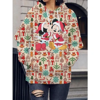 Женская толстовка, куртка, рождественская одежда, толстовка с капюшоном, женский пуловер с длинным рукавом и карманом, женский топ с Минни и Микки Маусом от Disney 5
