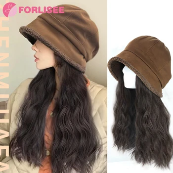 Женская шапка-парик FORLISEE из овечьей шерсти, восьмиугольный берет, осенне-зимний модный парик с длинными вьющимися волосами в стиле Майяр, шляпа-парик 4