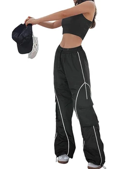 Женские брюки-карго, спортивные брюки с высокой талией, повседневные рабочие штаны, уличная одежда с карманами, тренировочные брюки для отдыха 3