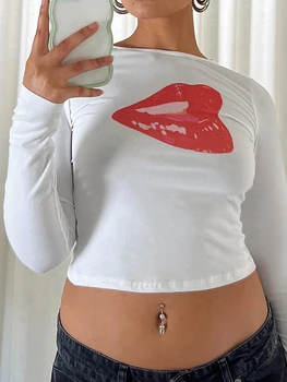 Женские Винтажные футболки в полоску с рисунком Звезды, укороченный топ с круглым вырезом, Повседневная Уличная одежда Y2K 90-х 18