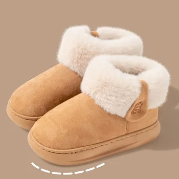 Женские зимние ботинки с мехом, теплые замшевые ботинки 2024 года, зимняя обувь, мягкая подошва, Удобная, легкая снаружи, пары с толстым дном, короткие ботинки 13