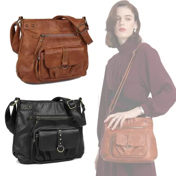 Женские сумки большой емкости, кожаная винтажная сумка через плечо, женская сумка-тоут, роскошная сумка-ранец и кошелек 8