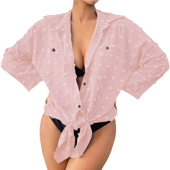 Женский купальник, блузка, рубашка на пуговицах, Платья, Топы в горошек 19