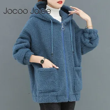 Женское винтажное флисовое пальто с капюшоном в стиле Харадзюку, осень-зима, плюшевая куртка с длинным рукавом, повседневный Однотонный Свободный кардиган на молнии, пальто 12