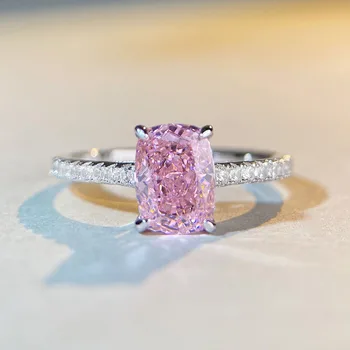 Женское кольцо с розовым бриллиантом из стерлингового Серебра S925 Пробы в стиле Ins, Милая, сияющая Огранка, кубический цирконий, драгоценный камень высокого качества, изысканные ювелирные изделия 8