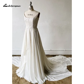 Женское свадебное платье трапециевидной формы с круглым вырезом и бретельками в стиле бохо, кружевное Шифоновое платье трапециевидной формы для пляжных свадебных платьев, Vestidos De Novia