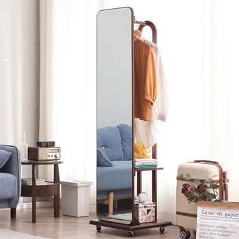Зеркало для переодевания, зеркало в полный рост, Вращающееся Многофункциональное для хранения из массива дерева, вешалка для пальто, встроенное зеркало 18