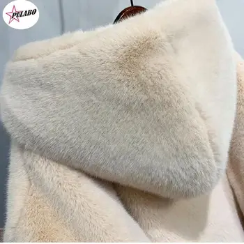 Зимняя женская шуба из искусственного кроличьего меха PULABO, высококачественная роскошная длинная шуба, пальто со свободным отворотом, толстые теплые женские плюшевые пальто 3