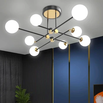 Золотой и черный потолочный светильник с акриловым шаром, винтажный промышленный светильник, декор в виде ветки, кухня, гостиная в отеле, домашнее освещение 2