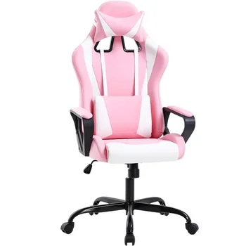 Игровое офисное кресло, рабочее кресло, Эргономичный исполнительный компьютер на колесиках с поясничной поддержкой, Розовая мебель, Табурет 1
