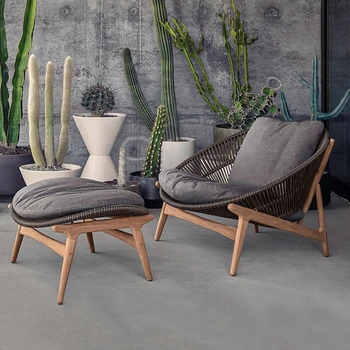 Индивидуальный диван из массива ротанга для отдыха в скандинавском стиле, плетеная вилла для одного человека на открытом воздухе, мебель для внутреннего двора, балкон в саду, 2