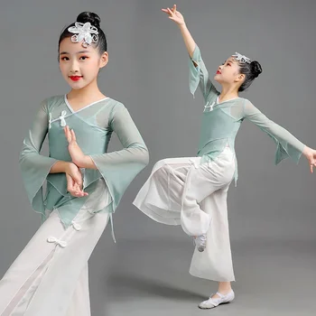 Классический танцевальный костюм в китайском стиле, элегантная национальная танцевальная одежда для девочек, шифоновая одежда Hanfu, спортивный костюм для йоги для сцены 18
