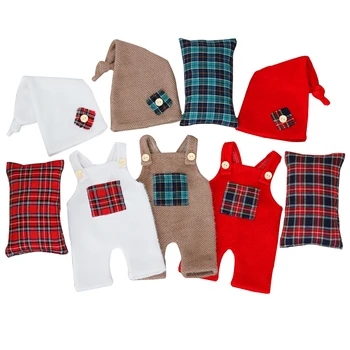 Клетчатый комбинезон для мальчика, комплект шапочек-подушек, реквизит для фотосъемки новорожденных, Вязаный костюм для мальчика, аксессуары для фотосъемки новорожденных 4