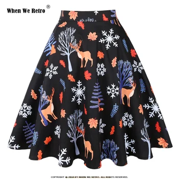 Когда мы Ретро Женские рождественские юбки с винтажным принтом Осенняя черная женская юбка длиной до колен с высокой талией VD0020 3